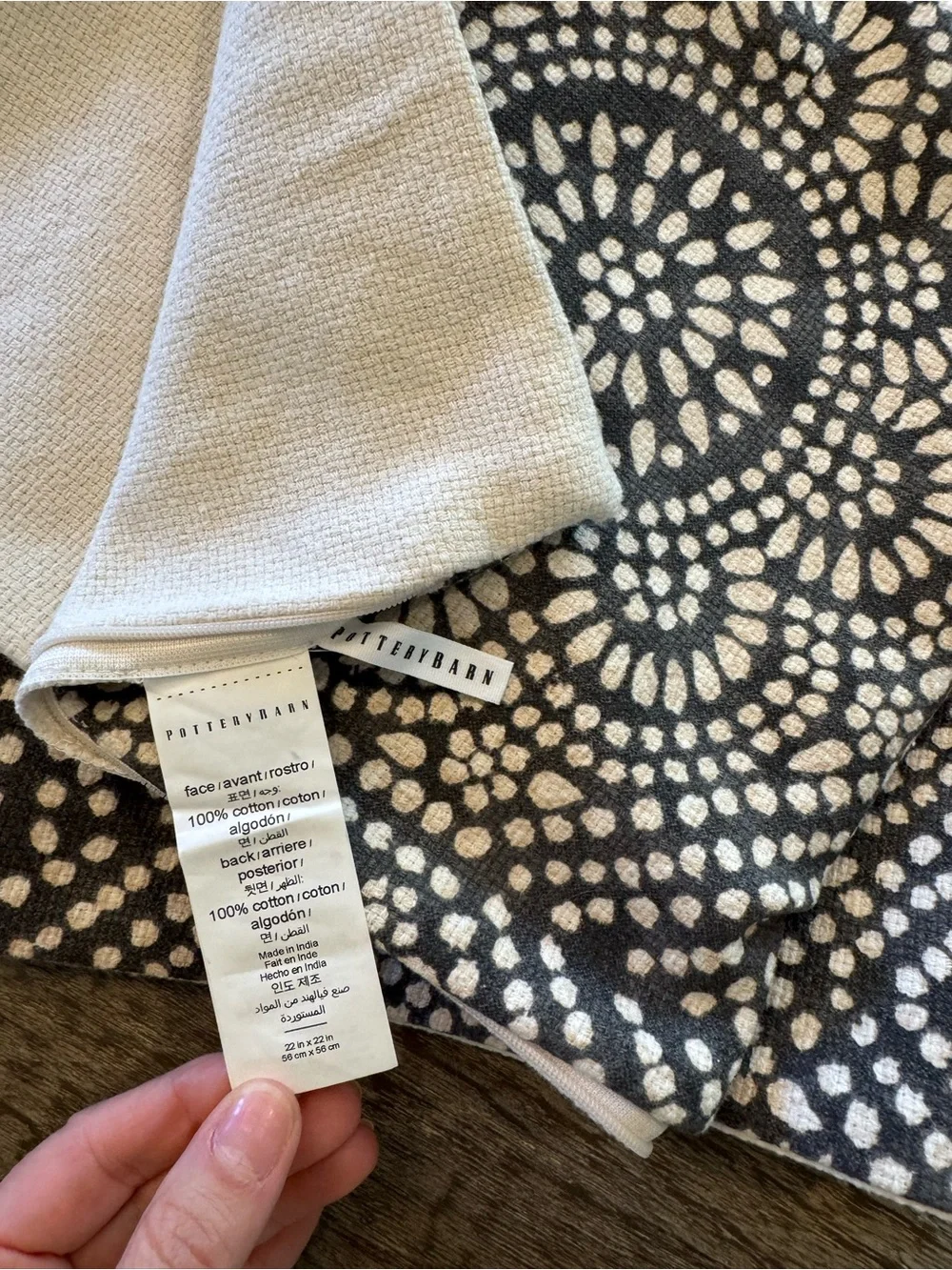Pottery Barn Decorative Gray and White Printed Cotton Throw Pillows - Set of 2